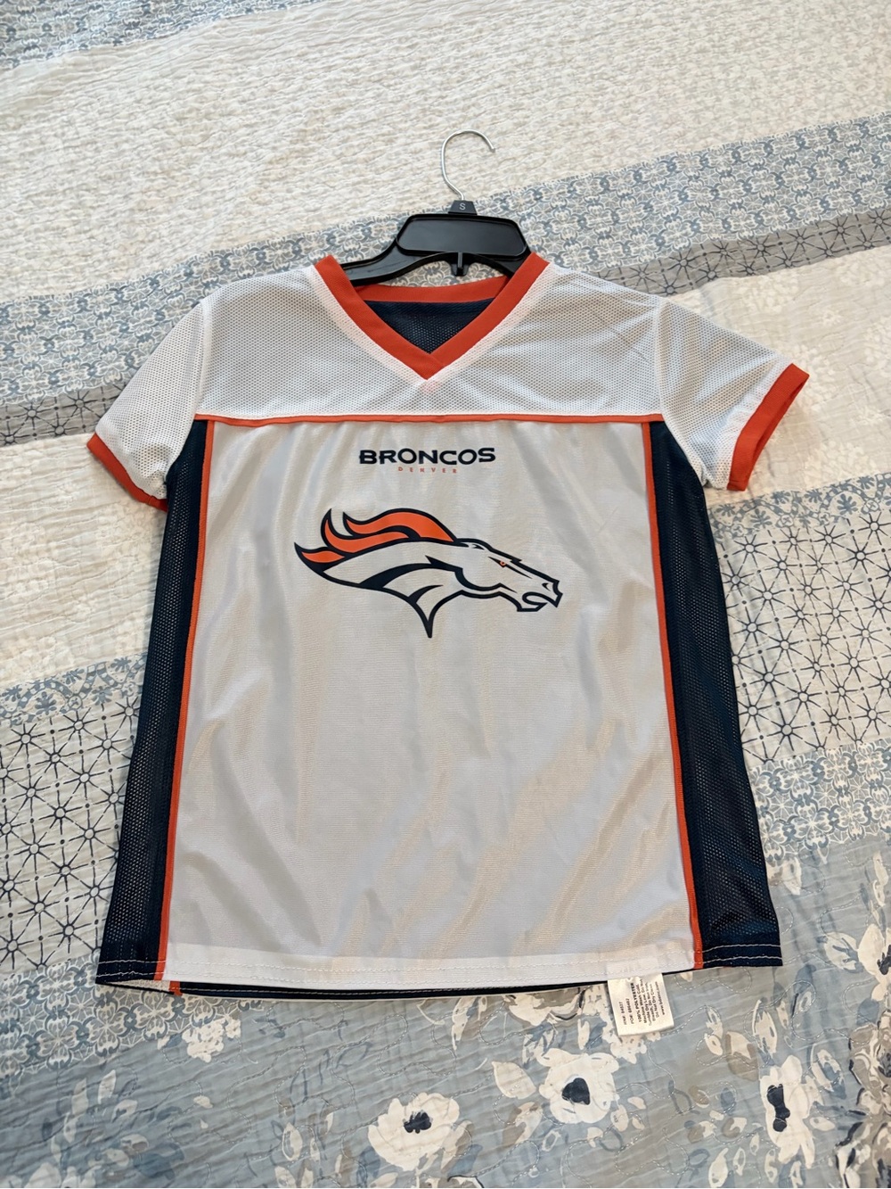 White & Orange reversible Broncos Short-Sleeve Jersey Top